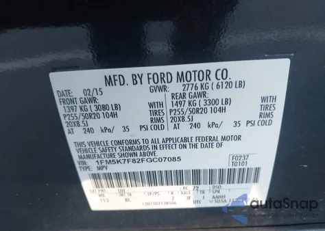 2015 Ford Explorer Limited from USA, damaged, VIN 1FM5K7F82FGC07085